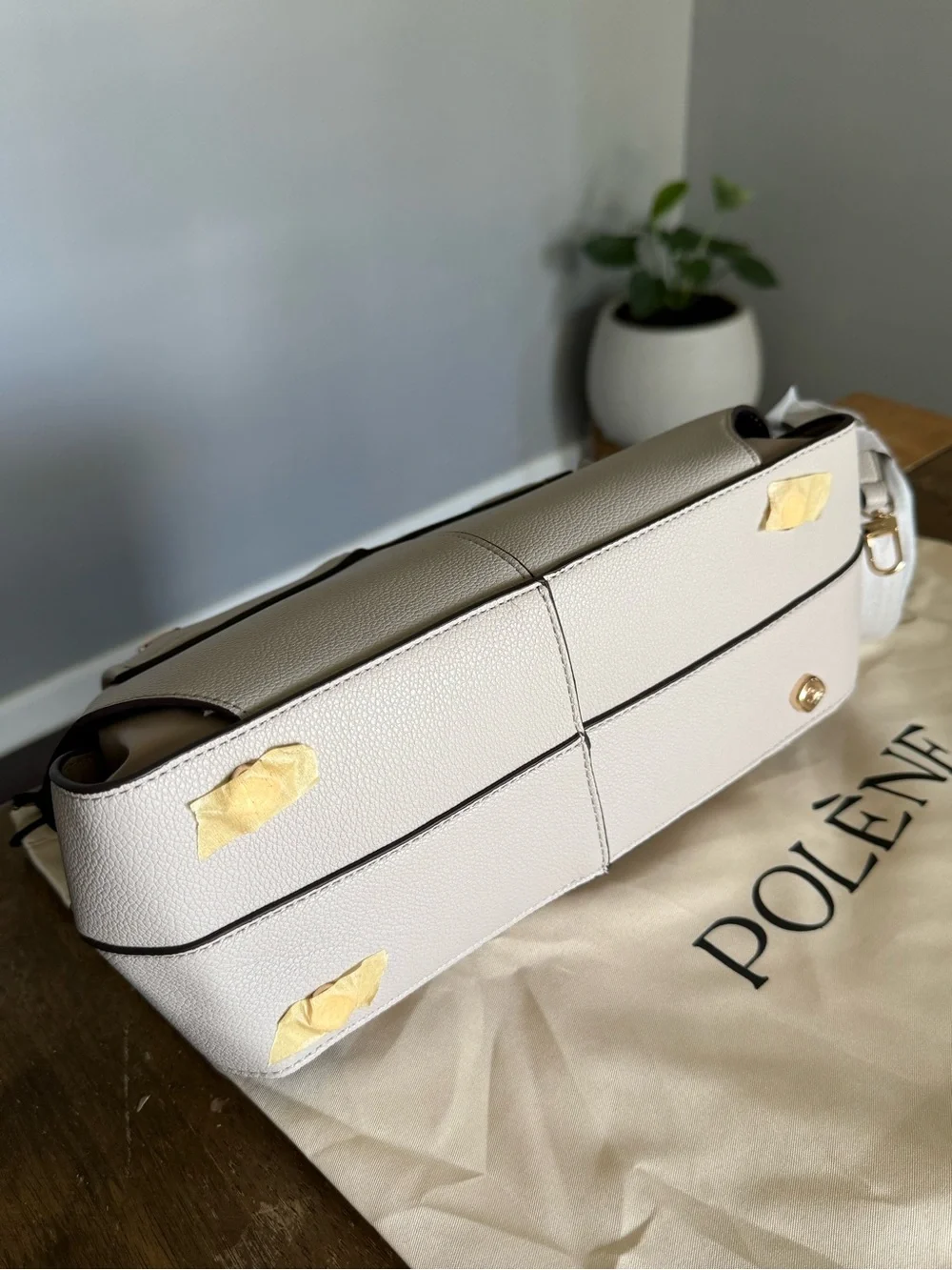 POLENE Top Handle Satchel Bag in Cream